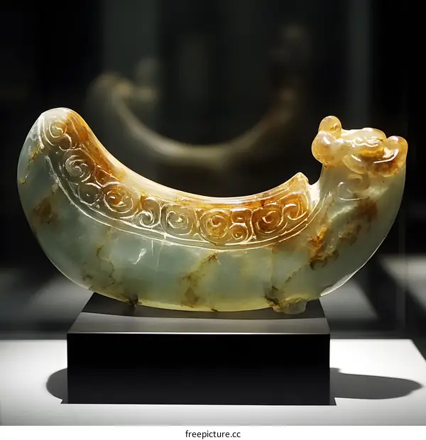 Ancient Jade Carving Of A Dragon With Detailed Intricate Designs