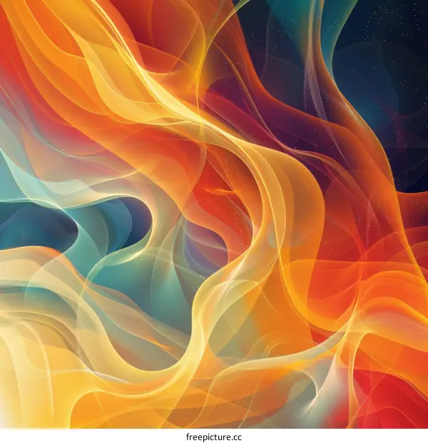 Energetic Wavy Abstract Painting in Blue and Orange