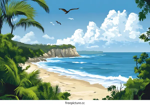 Tropical Beach Landscape Illustration