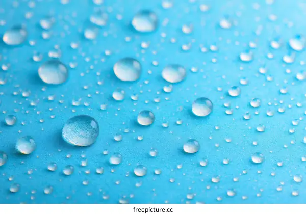Close-up Water Droplets on a Blue Surface