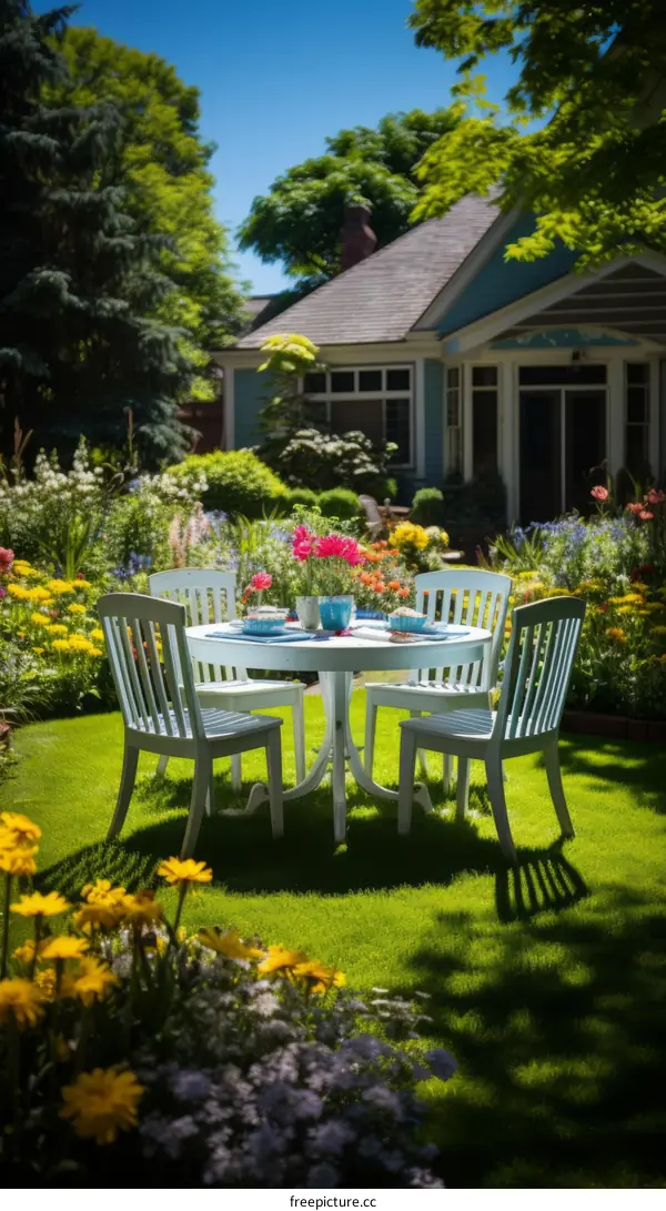 Serene Garden with Table and Chairs
