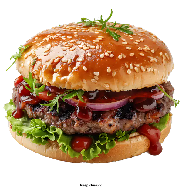 [Transparent Background PNG]yummy hamburger with lettuce tomato and onion
