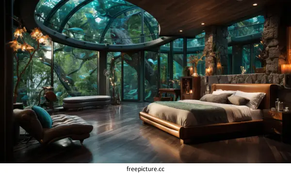Luxury Futuristic Bedroom with Rainforest Views