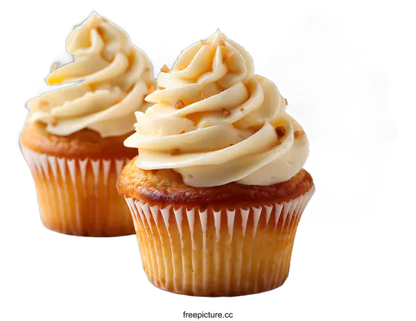 [Transparent Background PNG]Three frosted cupcakes on a white background