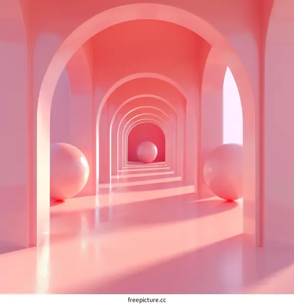 3D Hallway with Pink Arches