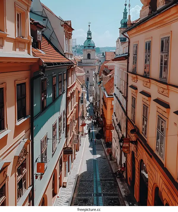 Looking Down A Cobblestone Street