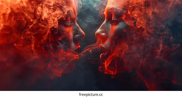 Two Black Women Face to Face with Red Smoke