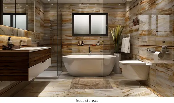 Modern Bathroom Interior Design with Bathtub and Shower