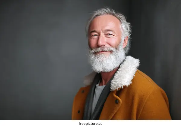 Portrait of a Smiling Senior Man in a Mustard Coat