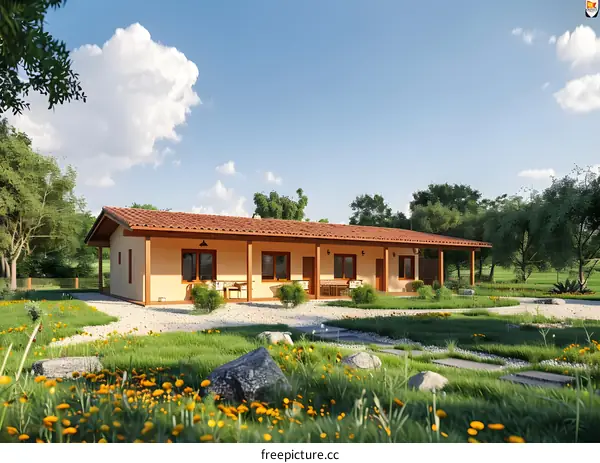 Modern Ranch Style House With Red Roof Tiles