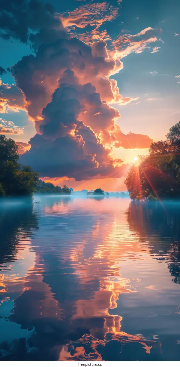 Tranquil Sunset Over a Serene Lake