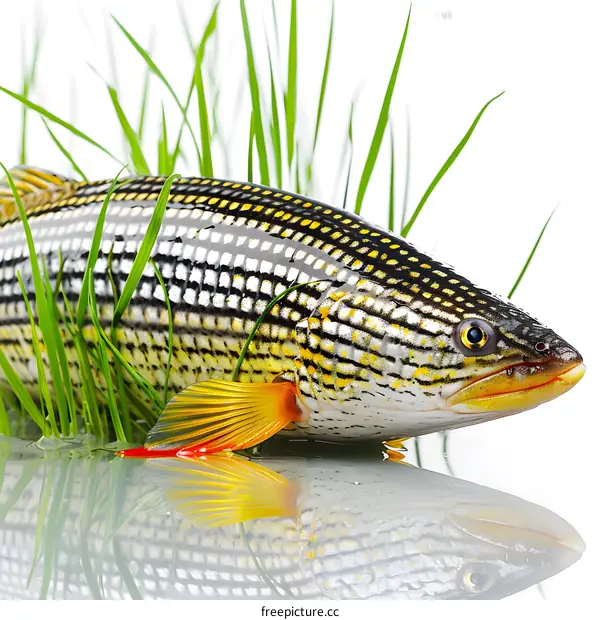 A fish with green grass on its back