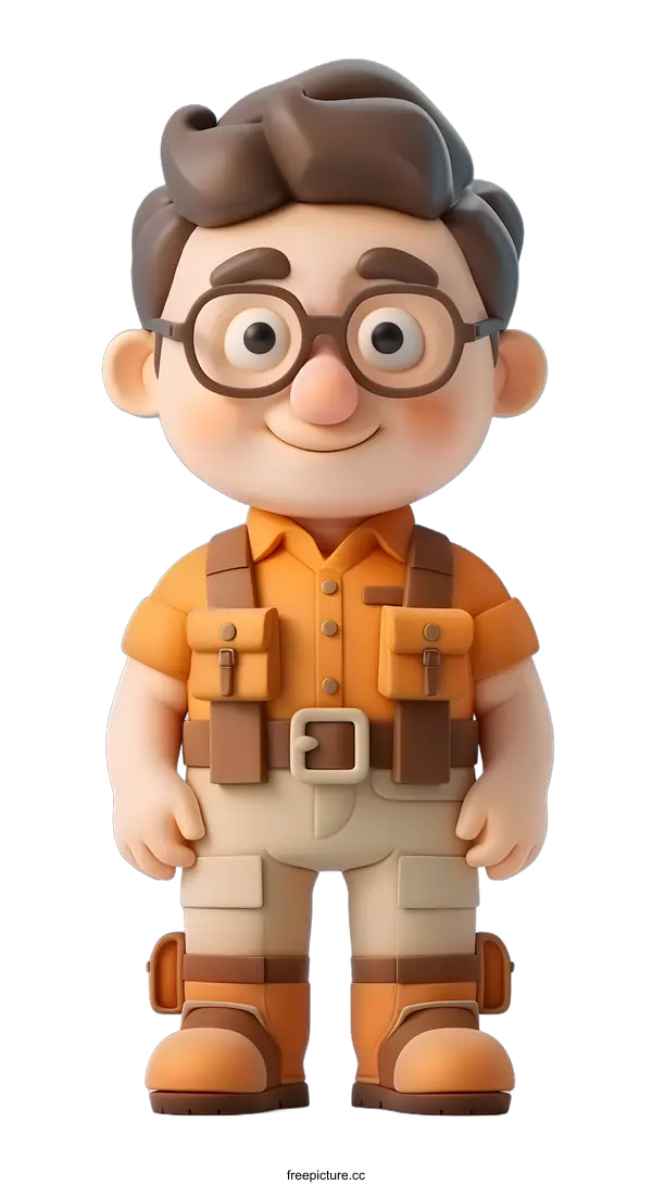 [Transparent Background PNG]Cartoon 3D Illustration of a Person with Glasses and a Backpack