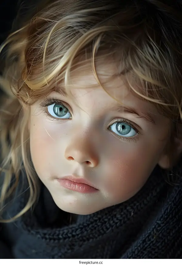 Portrait of a beautiful child with big green eyes