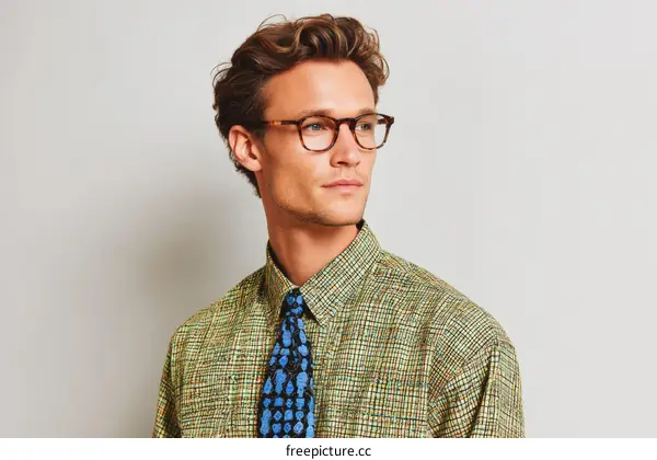 Stylish Caucasian Man Wearing Glasses and Shirt