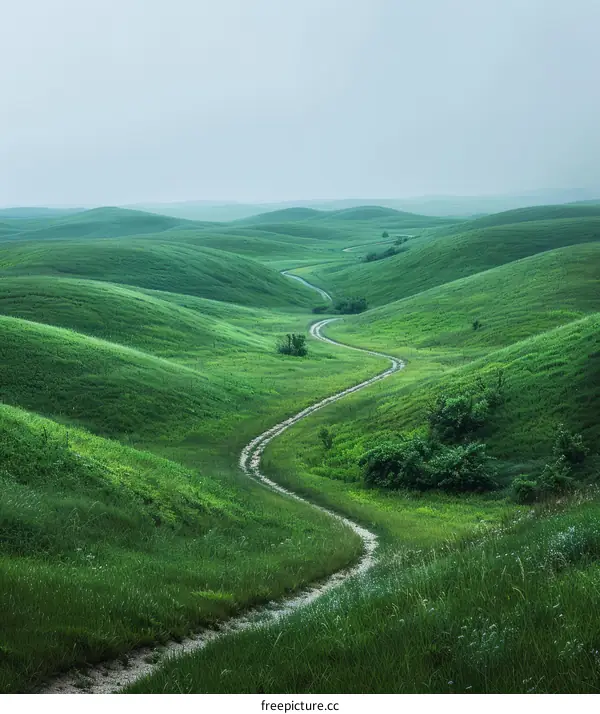 Serene Winding Road Through Green Hills