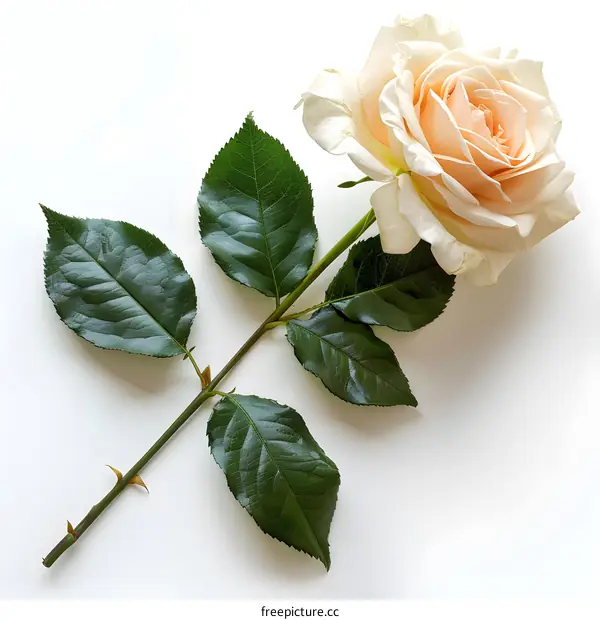Single Peach Rose On White Background