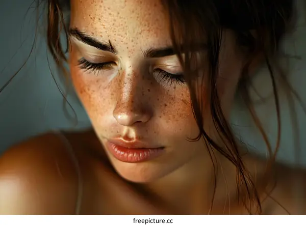 portrait of a young woman with freckles