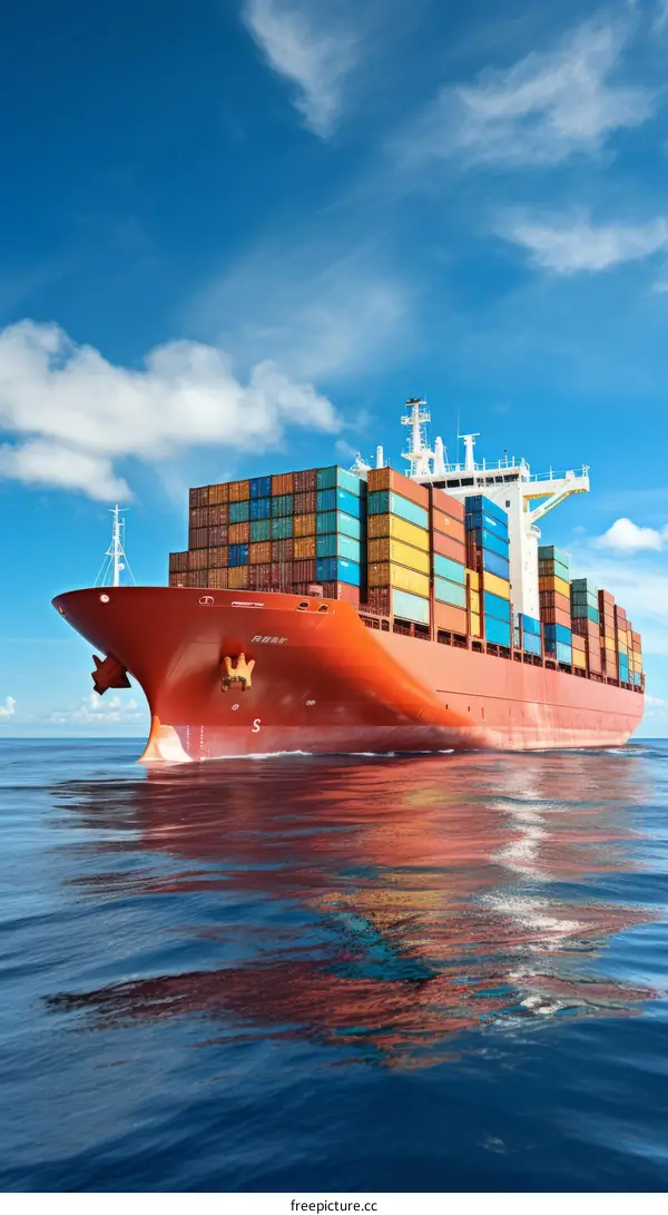 A large container ship sailing on the open sea