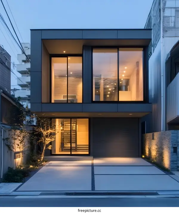 Modern Architecture House in Japan with Large Windows and Concrete Facade