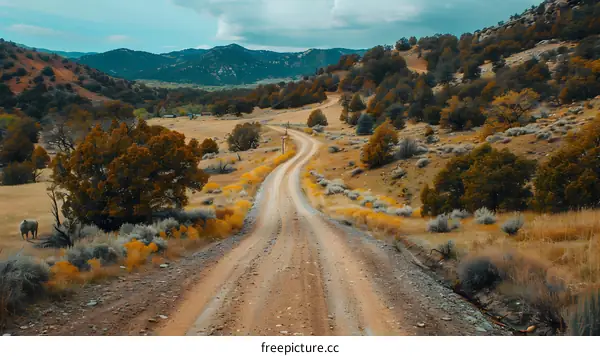 Dirt Road Winding Through a Mountain Valley Landscape