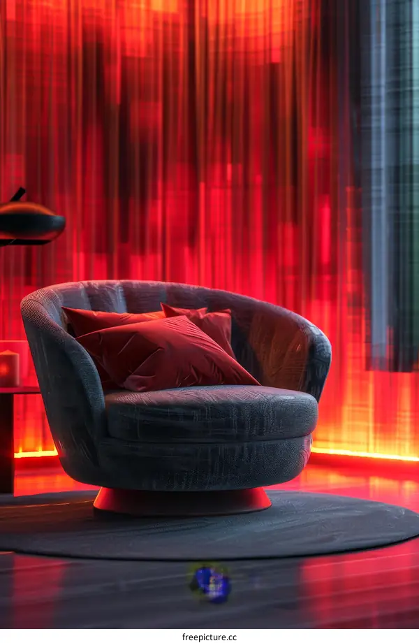 Red Curtain Room with a Cozy Armchair