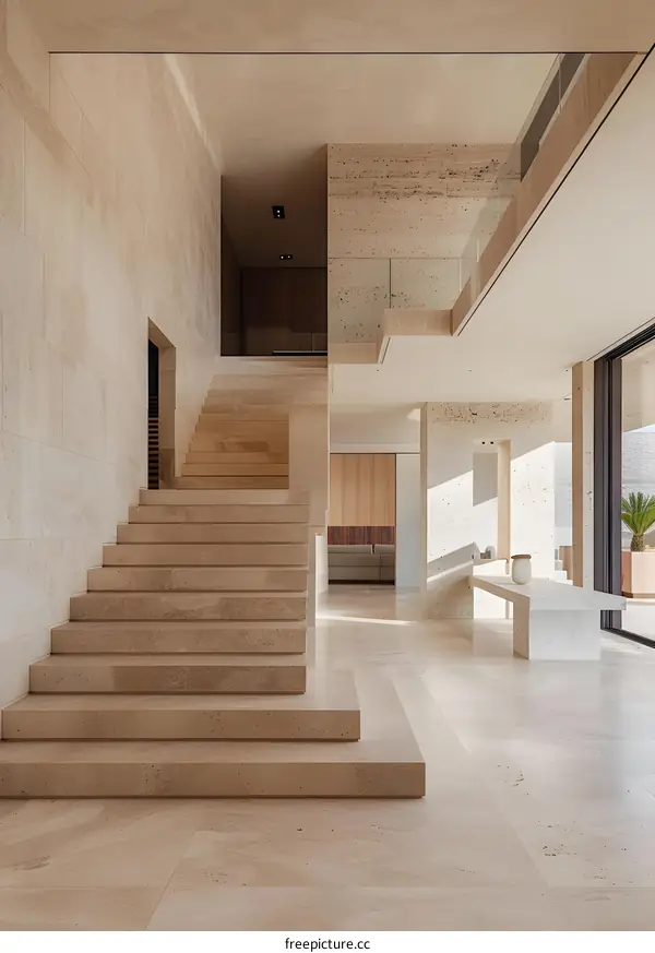 Modern Home Interior With Stone Stairs And Minimalist Design