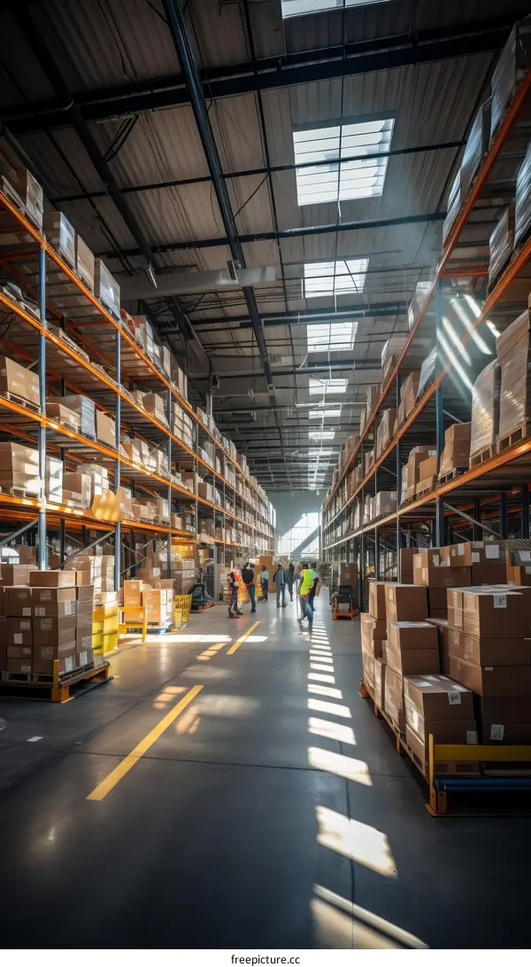 Warehouse with workers in the distance