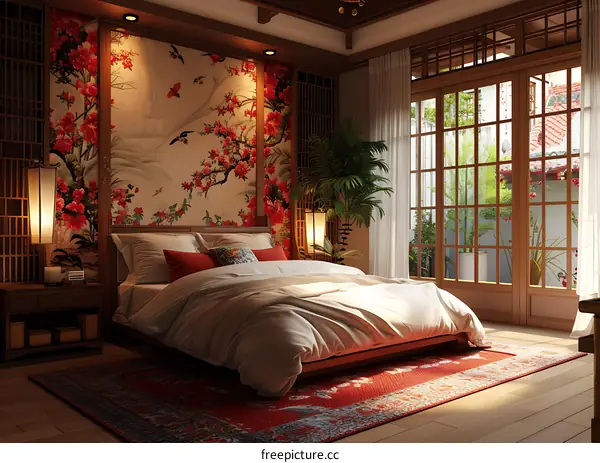 A bedroom with a Japanese style