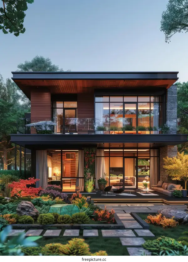 A Stunning Two-Story Modern House with a Beautiful Garden