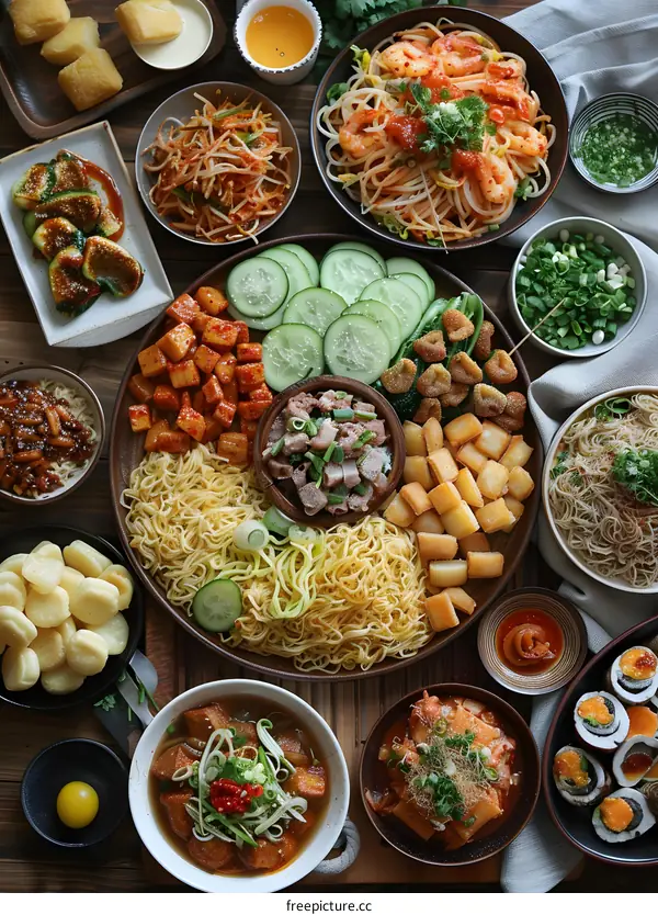A table full of delicious Korean food