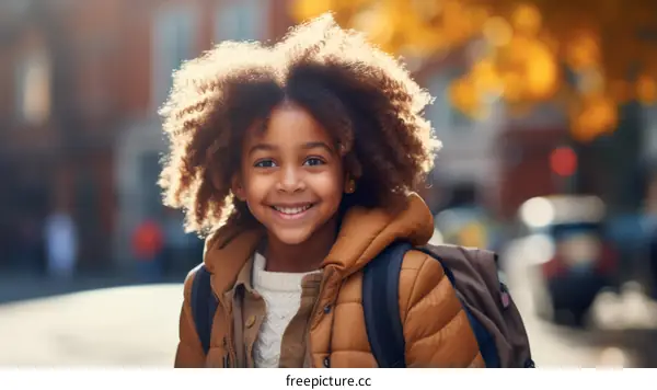 Portrait of a happy young girl with curly hair smiling