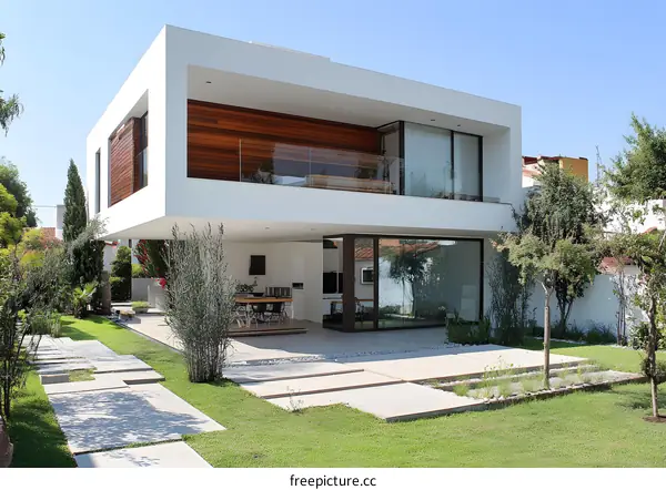 Modern Home Design with Patio and Lush Garden