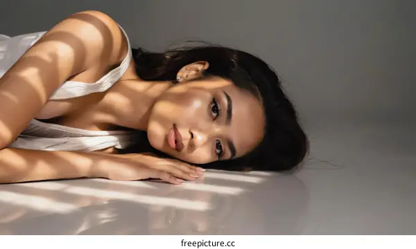 Asian Woman Relaxing on the Floor