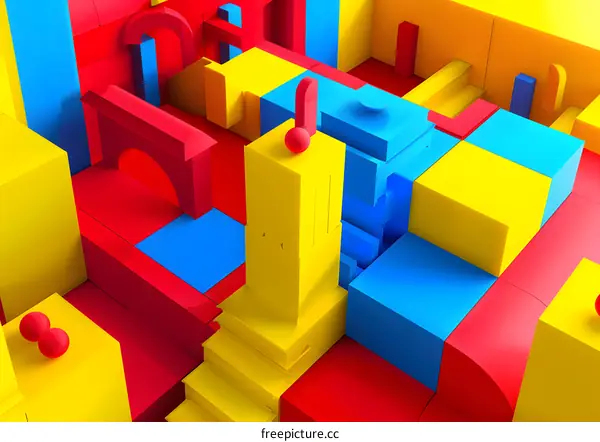 Abstract Geometric Shapes in Red, Yellow and Blue