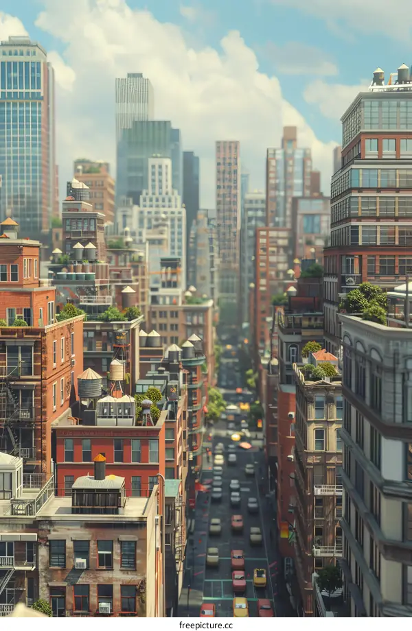 City Street with Skyscrapers and Traffic