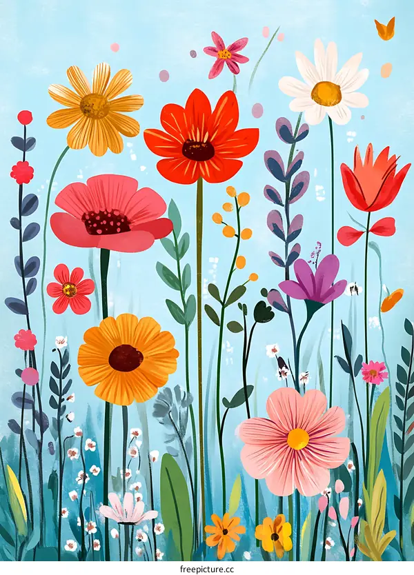 Colorful Flowers Garden Illustration