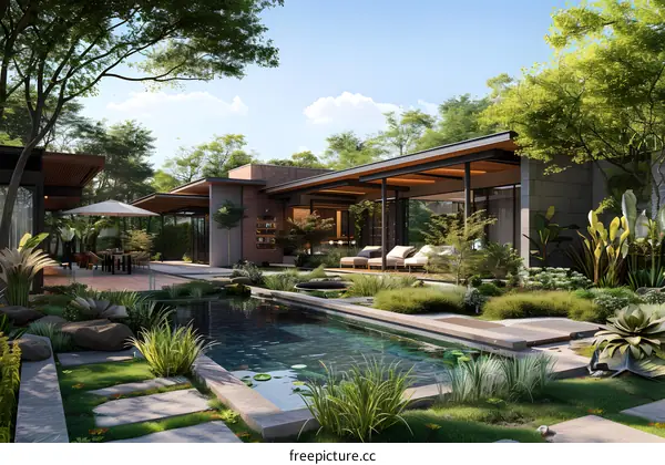 Courtyard house with natural landscape