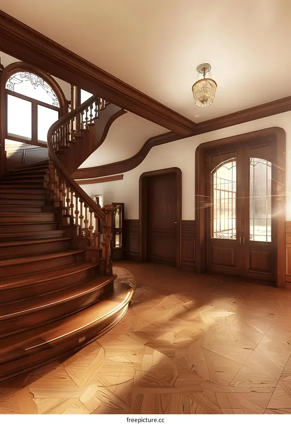 Elegant Wooden Staircase In A Grand House