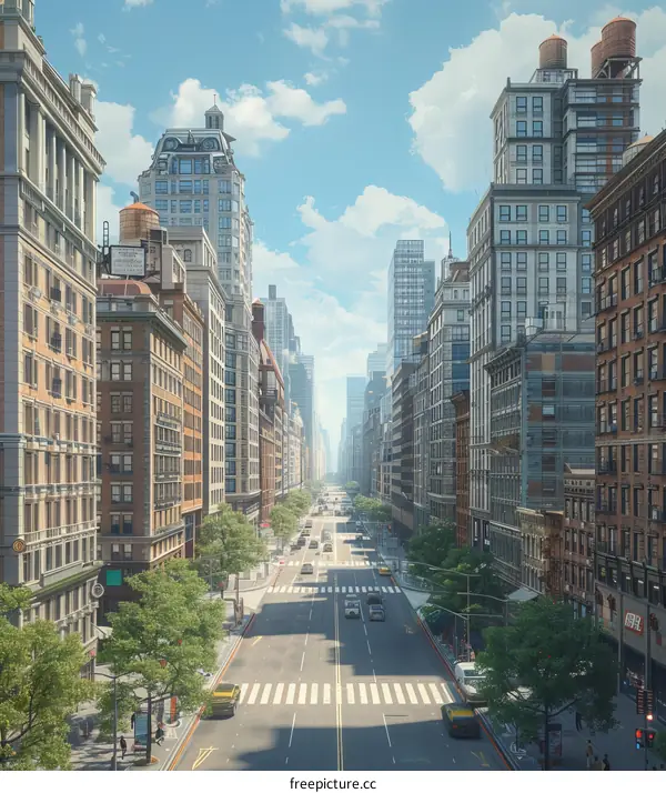 Cityscape with Tall Buildings and a Road