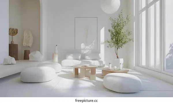 Minimalist White Living Room Interior Design With Natural Light