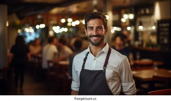Portrait of a happy male waiter in a restaurant