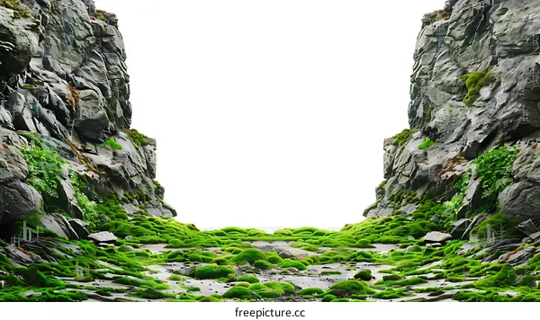 Green Mossy Rock Cliff Landscape Background