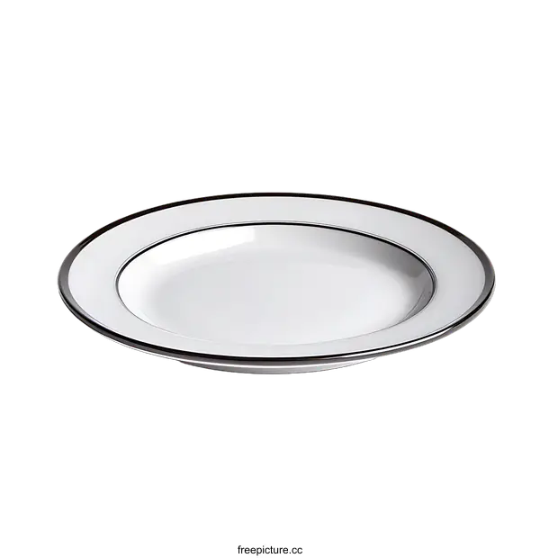 [Transparent Background PNG]Elegant White Dinner Plate with Dark Rim