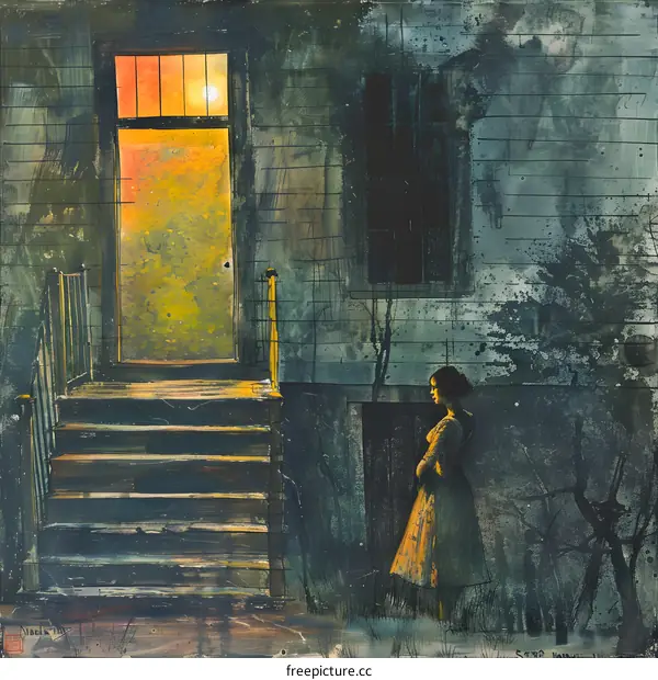 Woman standing in front of a door