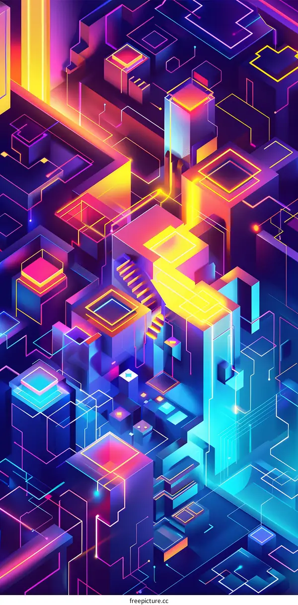 Abstract 3D Neon Geometric Shapes Illustration