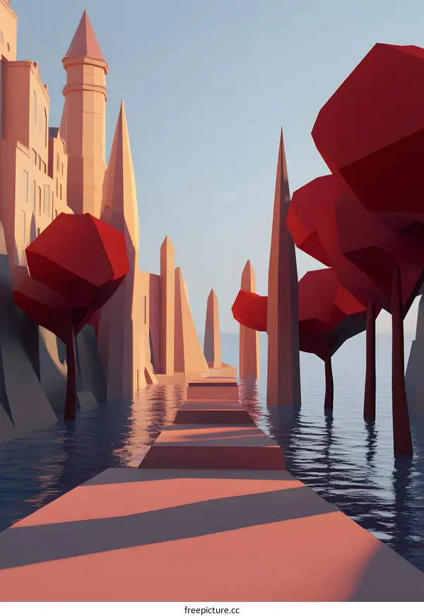 Low Poly Castle and Pathway Illustration