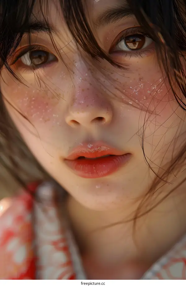 Close up of Asian Woman with Freckles