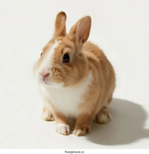 Cute Little Brown and White Rabbit Standing on White Background