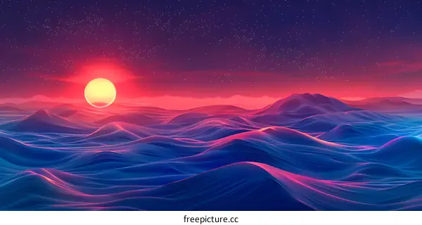 Blue and purple hills and sunset